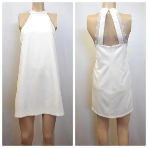 Lulu's White Halter Dress with Lace Open Back